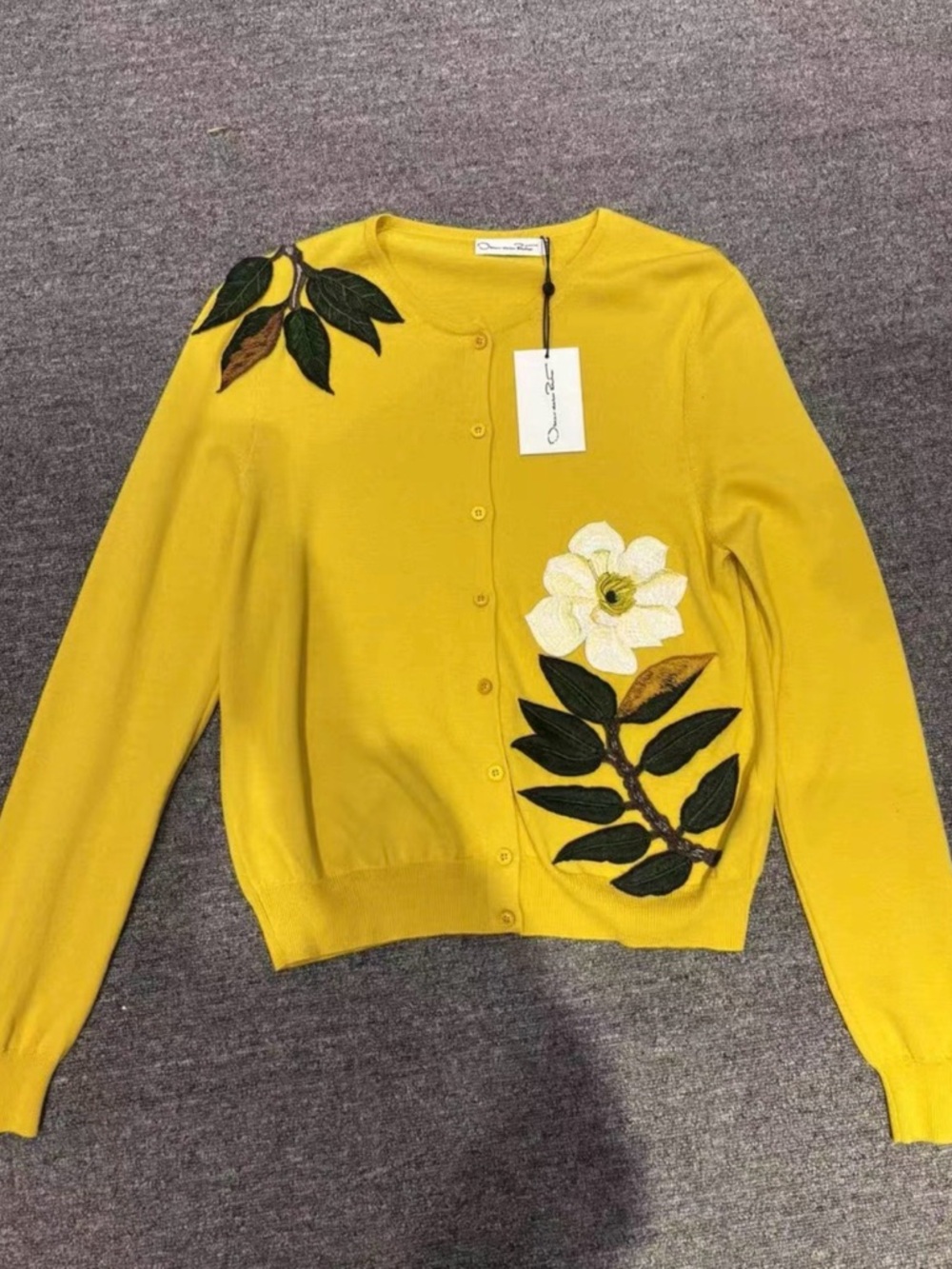 🚩steal Oscar de la Renta Yellow Floral Appliqué Cardigan